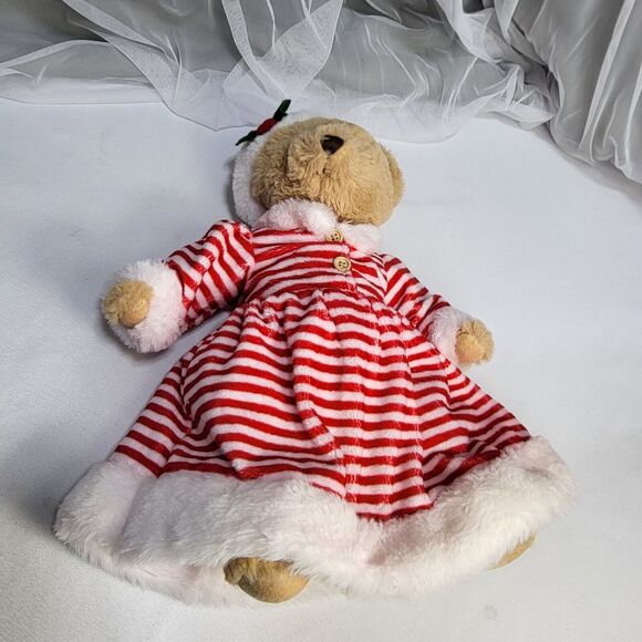 Hobby Lobby Christmas Bear Red White Stripe Dress Soft Stuffed Plush Animal 13" - Picture 3 of 9